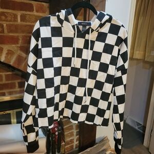Forever 21 Black & White Checkered Pullover Hoodie Size 3X